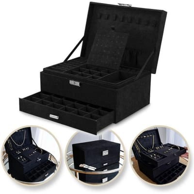 Luxe sieradendoos - Juwelen doos voor sieraden (ring, ketting, oorbellen, horloge) - Dames bijouterie organizer - Zwart