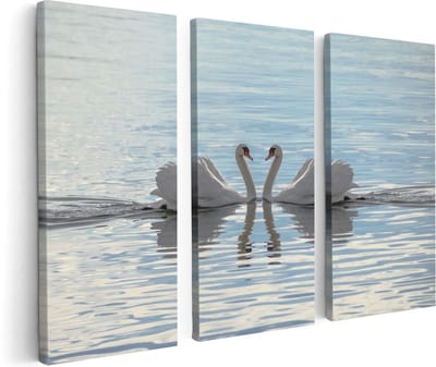 Artaza Canvas Schilderij Drieluik Zwanen Koppel op het Water - 120x80 - Foto Op Canvas - Canvas Print