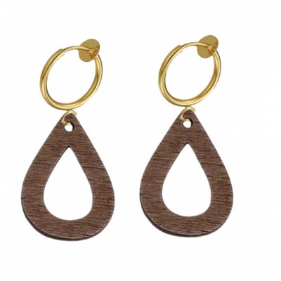 Klem oorbellen- bruin- hout- goudkleurig- Fleron -geen gaatje-Charme Bijoux