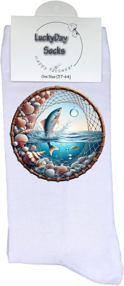 Vissen - Valentijns Cadeau - Grappige sokken - Leuke sokken - Hem Haar sokken - Vrolijke sokken - Sint cadeau - Vaderdag - Moederdag - Verjaardag cadeau - Kerst cadeau - Visser - Visnet Leuk Cadeau - Socks maken Happy - 37-44