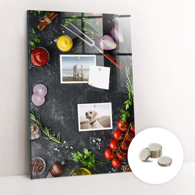 Tulup Glassboards - Pizza-ingrediënten Magneetbord - 40 cm x 60 cm - Veelkleurig Magneetbord Foto - Gratis 5 Sterke Magneten - Industrieel Wandbord - Magnet Board - Magneetbord Muur - Inspiratiebord Kantoor - Magnetisch Memobord