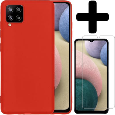 Hoesje - Met Screenprotector - Geschikt voor Samsung Galaxy A12 - Sterk & Shockproof - Telefoon Hoes - Back Cover - Siliconen Case - Telefoonhoes - Rood