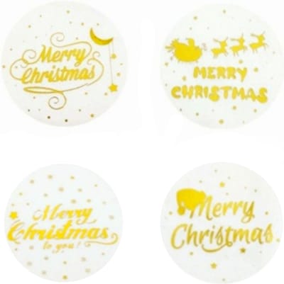 Kerst stickers rond "MERRY CHRISTMAS"  50 stuks  4 verschillende - bedankt - promoten bedrijf - gouden kleurletters - hobby - bedrijf - webshop - bestellingen - brief - pakket - groet - kado