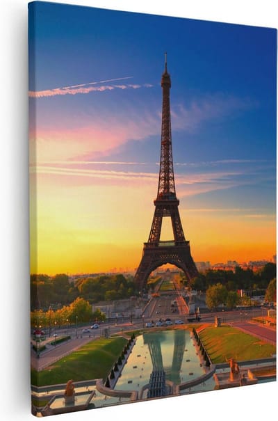 Artaza Canvas Schilderij Eiffeltoren - 40x50 cm - Wanddecoratie Parijs - Muurdecoratie Frankrijk - Kamer Accessoires Zonsondergang