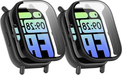 Set van 2 Beschermhoezen voor Smartwatch, Harde PC Case met Gehard Glas, Schermbeschermer, Krasbestendige Bescherming voor Smartwatch, Zwart + Zwart