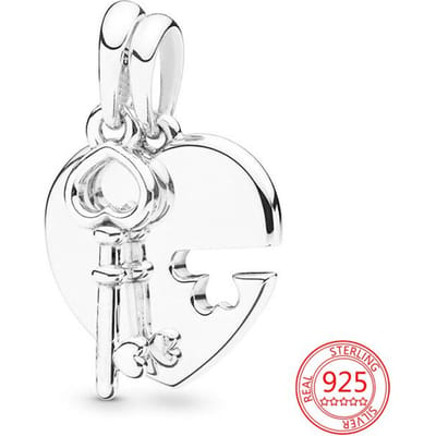 Echt 925 Sterling Zilver Gekralen Beste Vriend Hart en Sleutel Bedel Past Originele Mode Armband Diy Vrouwen Sieraden Cadeau Maken white