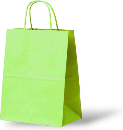 Papieren Draagtas (S) - 50 Stuks - Lime Groen/Kraft - 18x8x24 cm - Papieren Tasjes - Kraft Tas - Tassen - Cadeau Tas - Hoogwaardig Natron Kraft Papier - Eco-vriendelijk - Ideaal voor Geschenken