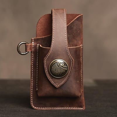 Retro Echte Lederen Heuptas Koeienhuid Sleuteletui Mobiele Telefoon Tas Sport Telefoon Heuptassen Gedragen Op Riem black