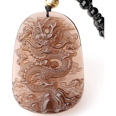 Natuurlijke Obsidiaan IJs Soort Twaalf Zodiac Draak Hanger Heren en Dames Ketting Draak Teng Vier Zeeën Tag 58mm*42mm*12mm beige