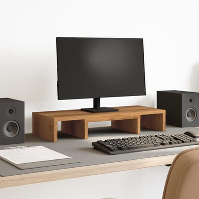 vidaXL - Monitorstandaard - verstelbaar - 60x24x10,5cm - hout - artisanaal - eiken