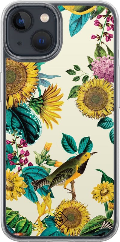Casimoda® hoesje - Geschikt voor iPhone 13 Mini - Zonnebloemen / Bloemen - 2-in-1 case - Schokbestendig - Bloemen - Verhoogde randen - Multi, Transparant