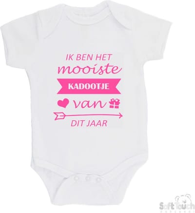 100% katoenen Romper "Ik ben het mooiste kadootje van dit jaar" Meisjes Katoen Wit/roze Maat 56/62