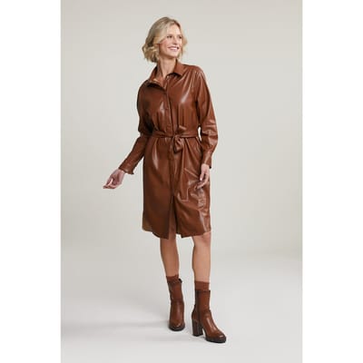 River Woods Brown Vegan Leather Belted Dress Maat: 38 | Leren jurken Outlet | Dames | Bruin