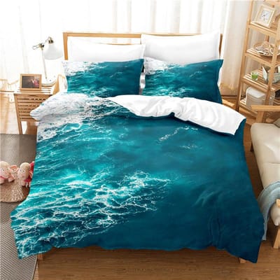 Dekbedovertrek Zee Golf King/Queen Maat 3D Blauwe Oceaan Spray Golven Beddengoedset voor Kinderen Tieners, Azuur Zeewater Zacht Dekbedovertrek 70x133cm 2pcs