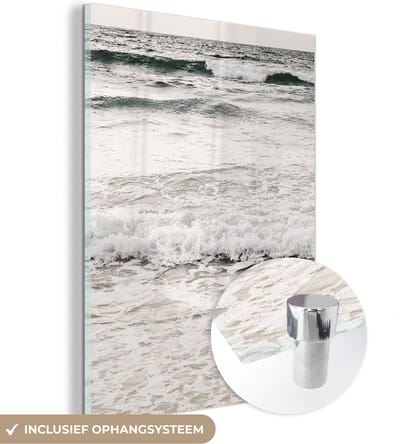 MuchoWow® Glasschilderij 120x160 cm - Schilderij acrylglas - Zee - Zomer - Golven - Foto op glas - Schilderijen