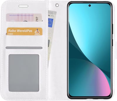 Hoesje - Met Pasjeshouder - Geschikt voor Xiaomi 12 - Luxe Bookcase Portemonee - Flip Case - Kunstleer Book Case - Flipcase - Book Cover - Walletcase - Portemonneehoes - Wit