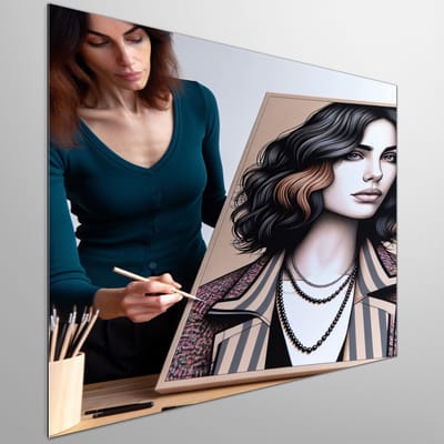 Modern vrouw schilderij | Hedendaagse vrouwelijke expressie door de ogen van de kunstenaar | Kunst - 20x20 centimeter op Dibond | Foto op Dibond