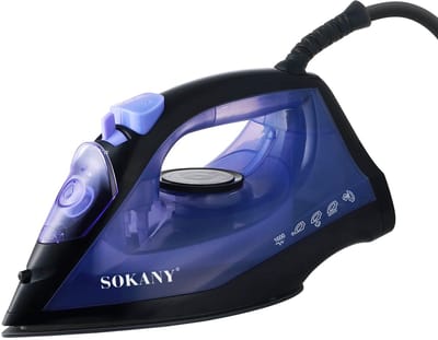 Sokany, Stoomstrijkijzer 1600W met Keramische Zolen en 190ml Reservoir, Zwart / Blauw
