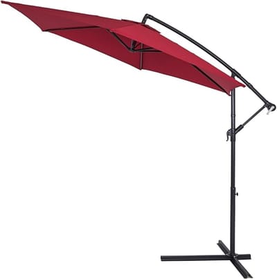 KAD® Zweefparasol met Kruisvoet - Verstelbaar & Kantelbaar - UV-Beschermend - Rood - 300cm x 330cm x 240cm
