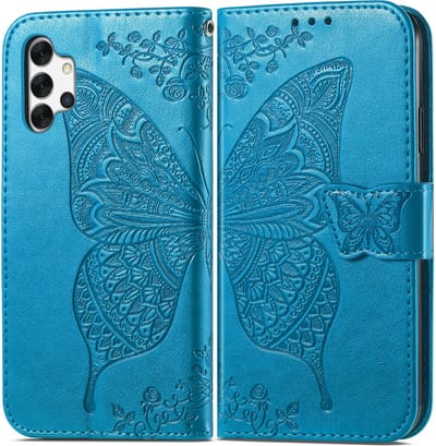 Bookcase geschikt voor Samsung Galaxy A32 4G - Blauw - Vlinder - Portemonnee Hoesje