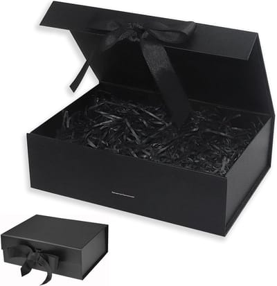 Dailygoods - Geschenkdoos met strik, geschenkdoos met deksel, 21 x 17 x 7 cm, magnetische geschenkdoos, geschenkverpakking voor geschenken, bruiloft, Kerstmis, jubileum, zwart