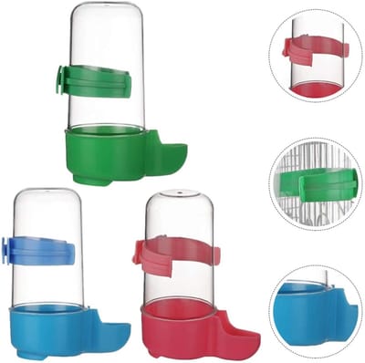 Oneay Automatische watertankjes voor vogels 3 stuks – Met bevestigingsclip – Geschikt voor papegaaien en grasparkieten – Rood, blauw en groen