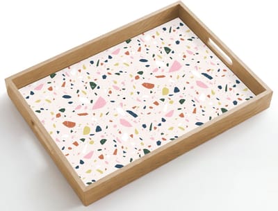 Dienblad hout 50x35 cm - Schootdienblad - Terrazzo - Patroon - Kleurrijk - Borrelplank rechthoek - Plateau dienbladen