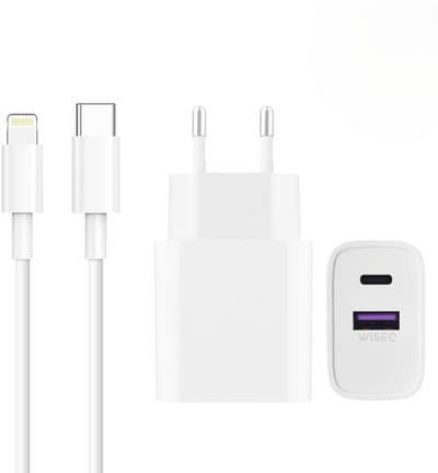 USB C snellader 25W - geschikt voor iPhone 14 / 13 / 12/ 11 / X Pro Max en iPad – inclusief USB C naar Lightning kabel 2 meter – wit – Wise