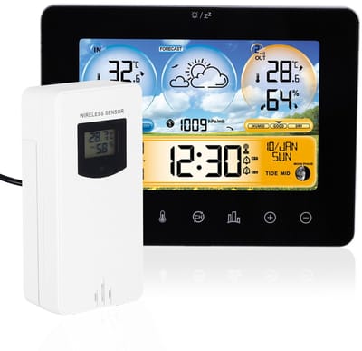 Weerstation Draasloos Binnen/Buiten - Weerstation - Zwart - Draadloze Buiten Sensor - Digitale Kleurendisplay - Voor Binnen en Buiten