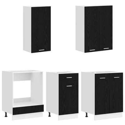vidaXL - Keukenblok - LYON - 5 - st - Zwart - eiken - Bewerkt - hout