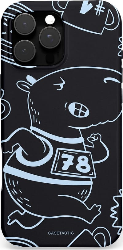 Casetastic hoesje geschikt voor Apple iPhone 16 Pro Max - MagSafe - Dubbellaagse bescherming - Capibara kampioen - Fashion Case - Zwart Grijs