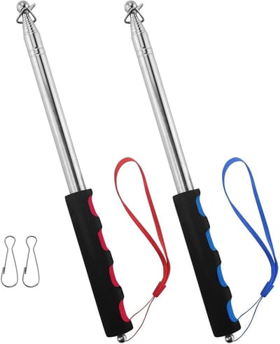 carmdering - Telescopische Vlaggenmast Set – 2 Uitschuifbare Stokken tot 2 Meter met 4 Clips – RVS Gidsstok voor Reizen, Kamperen, Presentaties en Optochten – Compact Inklapbaar 27 cm