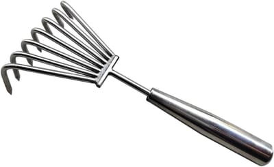 Tuinhark RVS - Onkruidsteker - Tuinonderhoud - Gebogen handvat - 30W x 280H mm - Zilver
