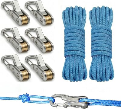 Touwspanners - Touwratel - 6-delige - Paracord verstelbare gesp - Knooploos touwbevestigingsgereedschap - Met intrekbare gesp en accessoiretouw - Geschikt voor kamperen, klimrekken, varen en het vastmaken van outdoor-uitrusting - Blauw