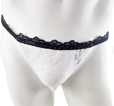 BamBella ® - Slip - maat Onesize L/XL - zwart wit Sexy erotische heren onderbroek mannen kant stof