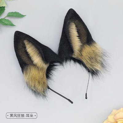 Cosplay Wolfshond Oren Haarband Oren Beest Staart Verkleden Feest Hoofddeksel Zwartrug Wolfsoren Haarband Hond Staart Accessoires Set