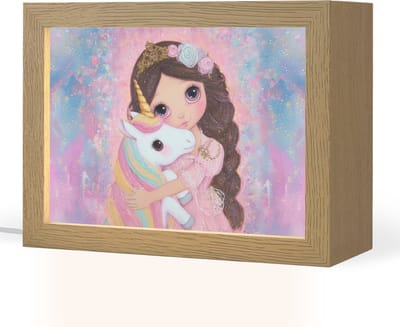 Nachtlampje 20x15 cm - Kinder lampje - Meisje - Eenhoorn - Glitter - Tafellamp kinderkamer - Slaapkamer lamp - Bedlamp kinderen - Kinderlampje stopcontact - Wandlamp babykamer - Nachtlampjes