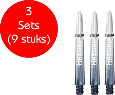 Darts Set - Maxgrip – 3 sets (9 stuks) - dart shafts - zwart-doorzichtig - darts shafts - inbetween