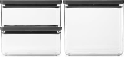 Brabantia Tasty+ Voorraadbussen - Stapelbaar - 1,5 + 1,5 + 3,5 l - Dark Grey