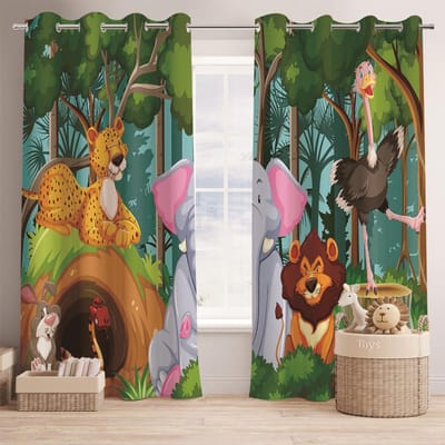 Favoriet van kinderen 3D Cartoon Stijl Dier Woeste Tijger Gordijnen 2 Panelen Jongenskamer Slaapkamer Woonkamer Raamdecor Gordijnen 100W130H(CM)40x51in&Grommet Top