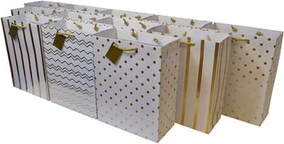 Luxe Cadeauzakken Goud Wit Assortiment - 12 Stuks - Formaat 25x13x33 cm - Voor Feest, Geschenk of Bedrijf