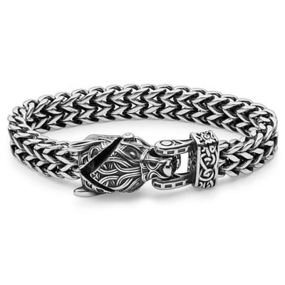 Zilverkleurige Roestvrijstalen Draak Armband met Vossenstaartschakels