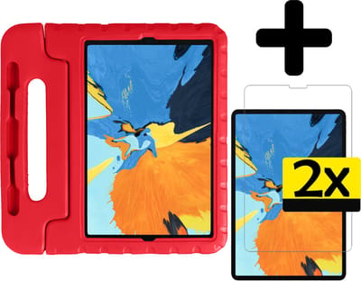 Hoes - Geschikt voor Apple iPad Pro (2018) - 11 inch - Met 2x Screenprotector - Kinderhoes Shockproof Bumper - Kidsproof Case - Tablet Hoesje - Kinder Cover - Rood