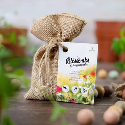 Blossombs Bloembommetjes in Jute Cadeauzakje - 8 Zaadbommetjes - 1001 Bloemetjes Bedankt