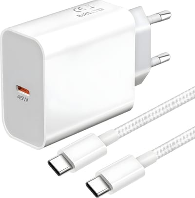 45w usb-C Power Adapter + usb-C naar usb-C Oplader - Usb C Kabel Stevig Nylon - 45w oplader - Usb Adapter voor Super Fast Charging - 45 W usb C Power Adapter - 1 Meter
