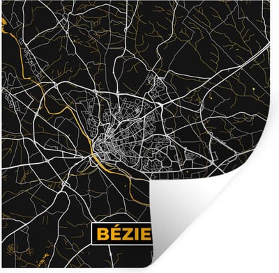 Muurstickers - Sticker Folie - Plattegrond – Béziers – Stadskaart – Kaart – Frankrijk - 100x100 cm - Plakfolie - Muurstickers Kinderkamer - Zelfklevend Behang XXL - Zelfklevend behangpapier - Stickerfolie