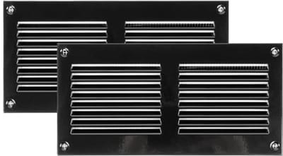 Metalen luchtteruglooprooster 20 x 10 cm met 2 afdekkingen voor ventilatiesleuven - zwart