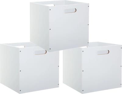 5Five Opbergmand/kastmandje - Set van 3x stuks - Wit - 31 x 31 x 31 cm - 29 liter - Vakkenkast manden - Hout - Opvouwbaar