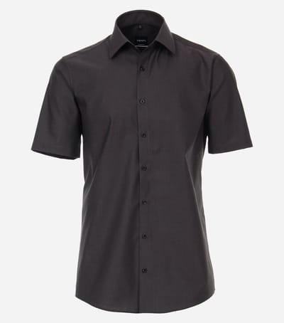 VENTI modern fit overhemd - korte mouw - popeline - grijs - Strijkvriendelijk - Boordmaat: 39