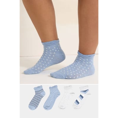 Yours 4Pack Blue Tonal Stripe Enkelsokken Size 37-40